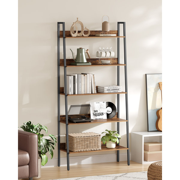Borough Wharf Ladder Shelf 5 Tier Narrow Shelf Bookshelf For Home Office Living Room Bedroom Kitchen Industrial Rustic Brown And Ink Black Reviews Wayfair